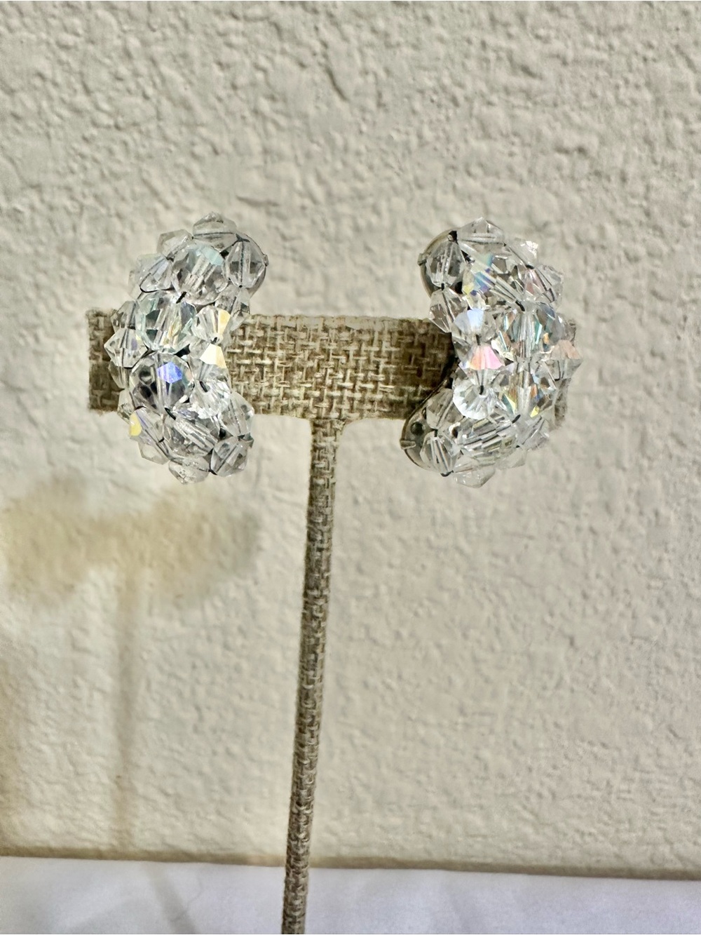 Vintage AB Crystal Bead Ear Crawler Earrings - Clear Sparkle